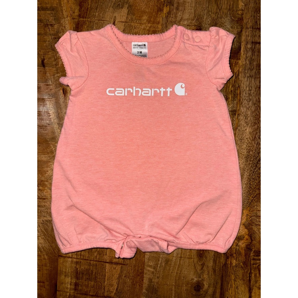 Carhartt Baby Girls Coral Pink Heather Logo Romper SD9842-G 3M